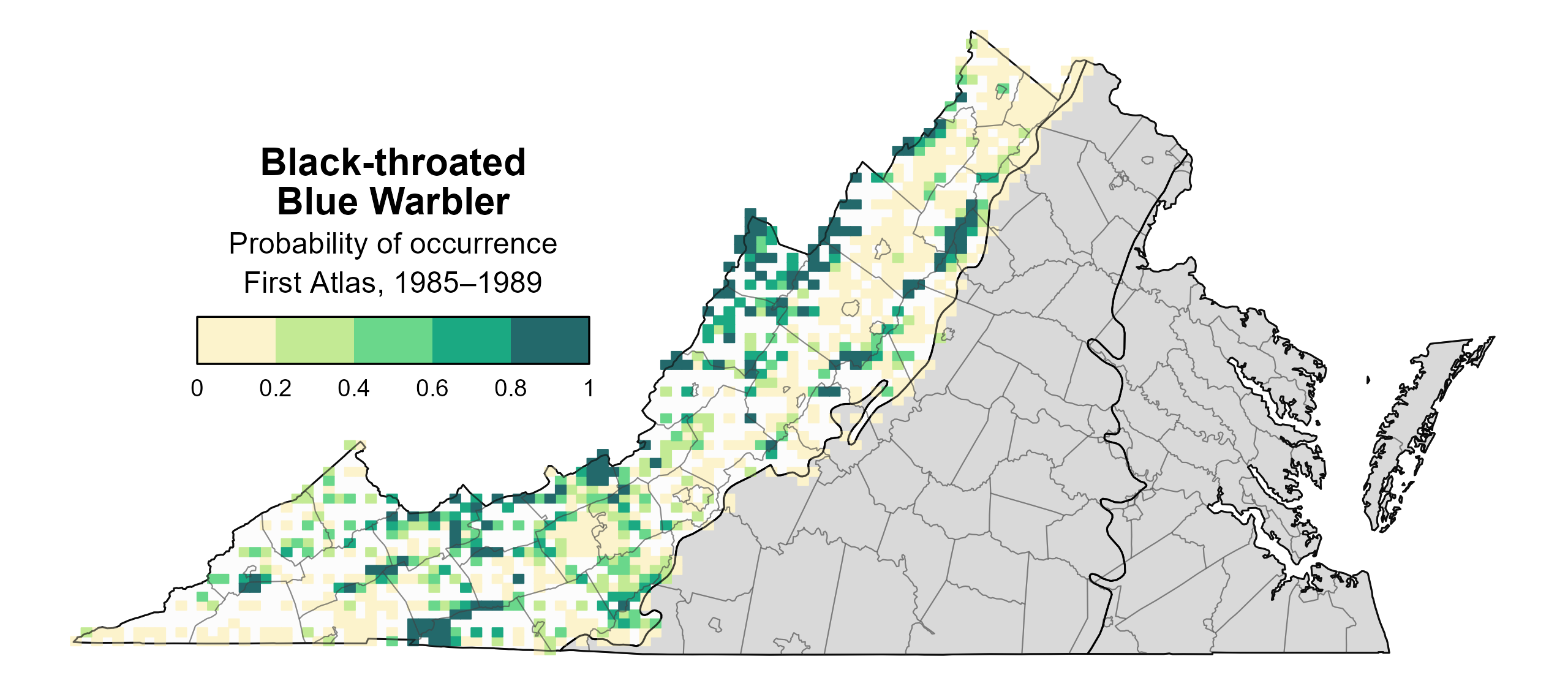 Breeding Distribution map for Black-throated Blue Warbler