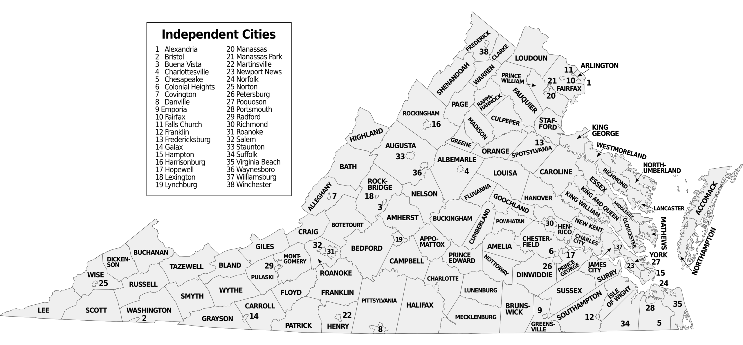 	
Map of Virginia counties and independent cities